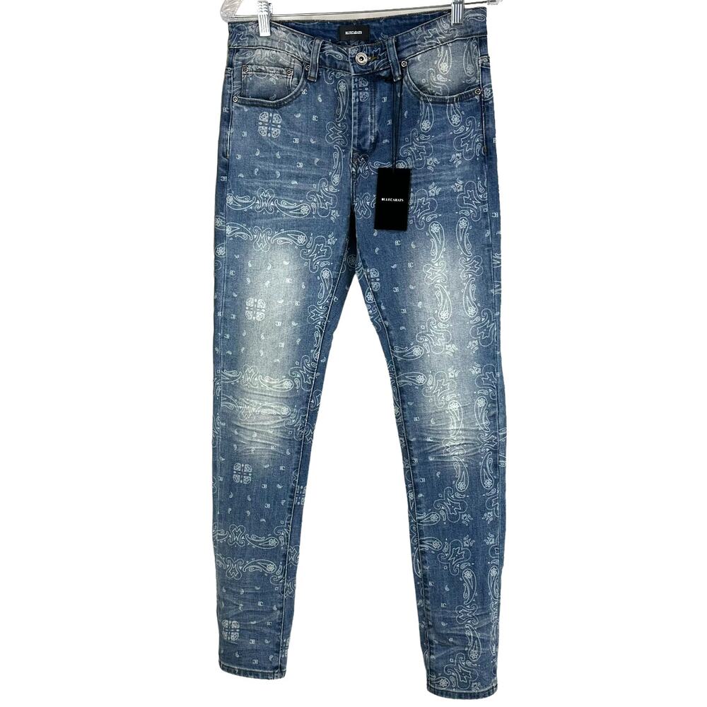 BlueCarats NWT The McQueen 5 Pocket Slim Fit Light Indigo Bandana Style Jeans 31